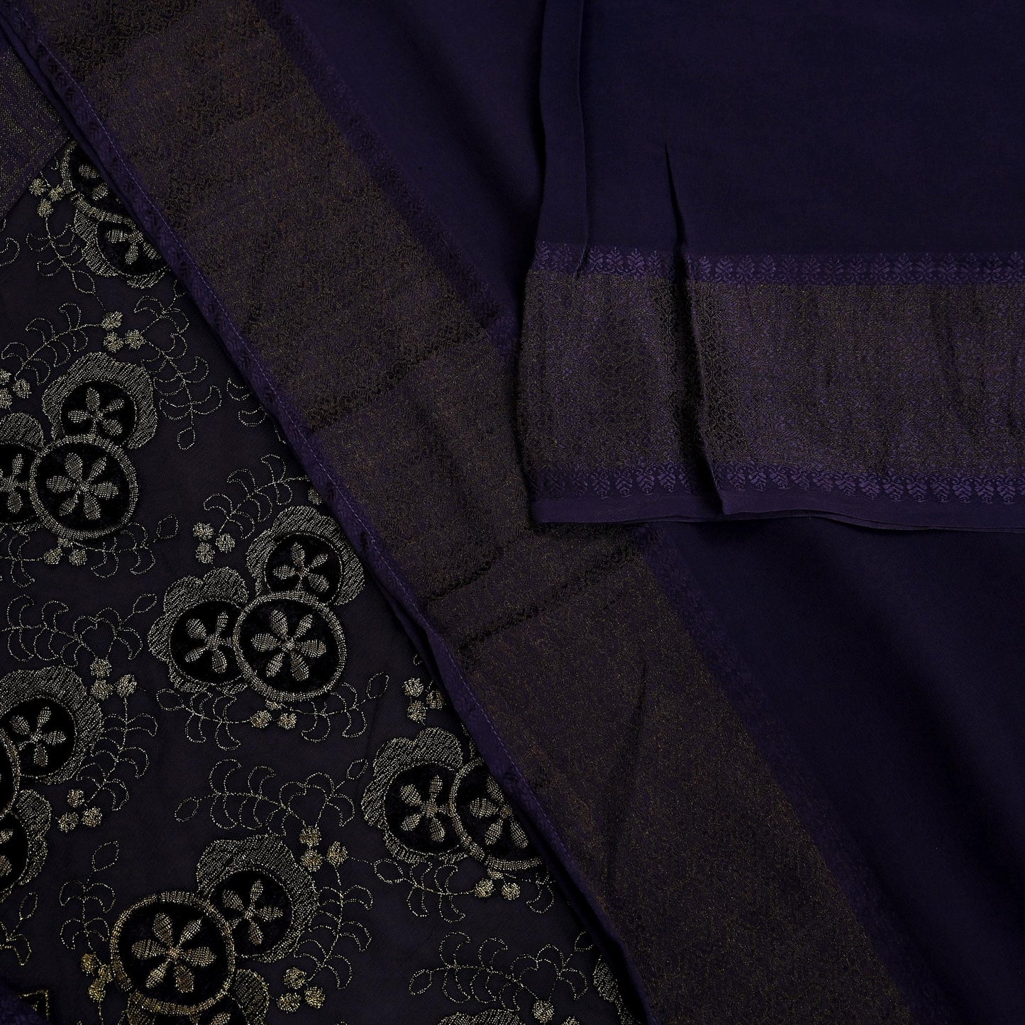 Indian Vintage Sari Purple Embroidered Pure Georgette Silk Sarees Craft Fabric 5Yd Ethnic Woven Zari Quilting Crafting Upcycle Dressmaking