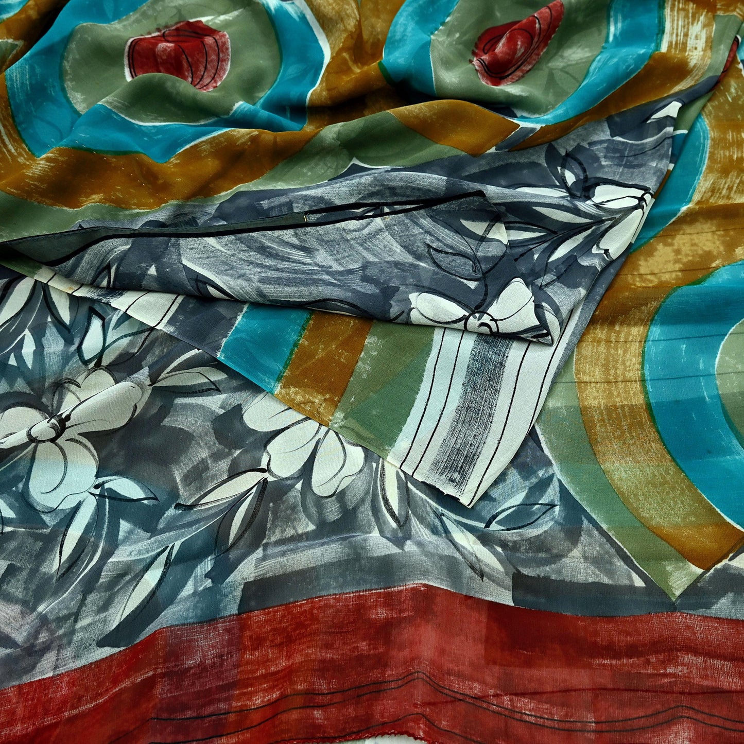Women Vintage Sari Multi Pure Georgette Silk Printed Saree Craft Fabric Sewing 5Yard Soft Light Dress Making Floral