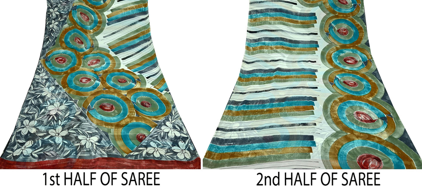 Women Vintage Sari Multi Pure Georgette Silk Printed Saree Craft Fabric Sewing 5Yard Soft Light Dress Making Floral