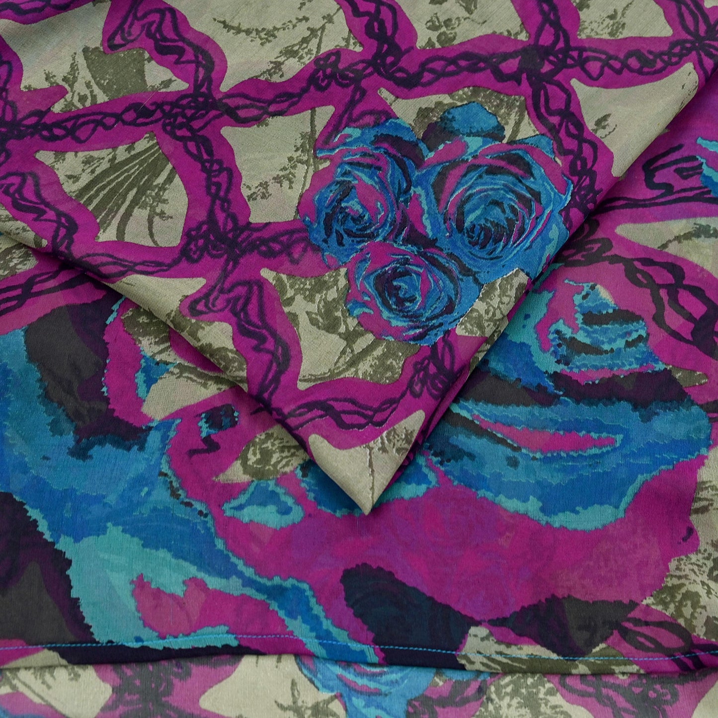 Women Vintage Sari Multi Pure Georgette Silk Printed Saree Craft Fabric Sewing 5Yard Soft Light Dress Making Floral Dress making Crafting