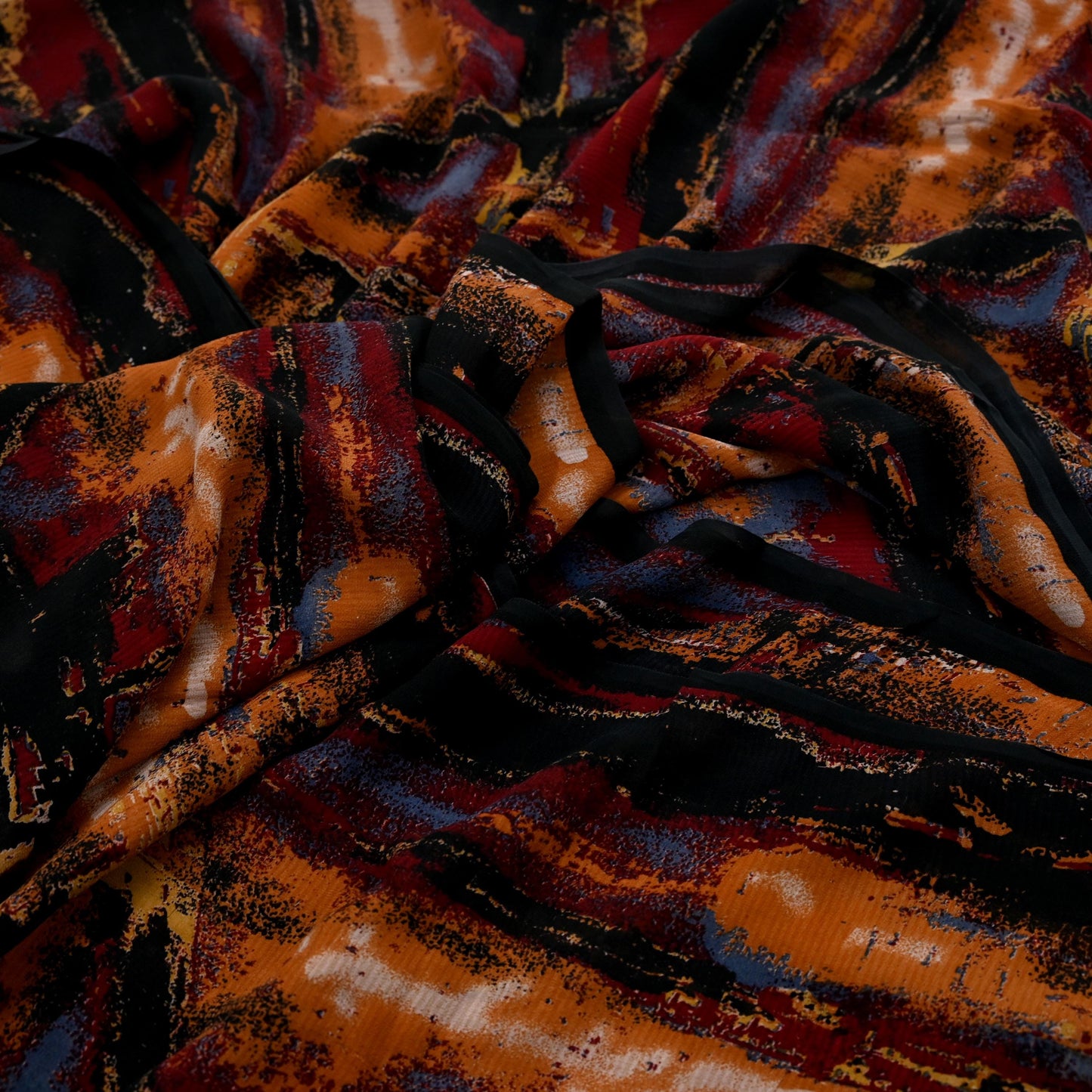 Women Vintage Sari Multi & Black Pure Georgette Silk Printed Saree Craft Fabric Sewing 6Yard Soft Light Dress Making Floral Dressmaking