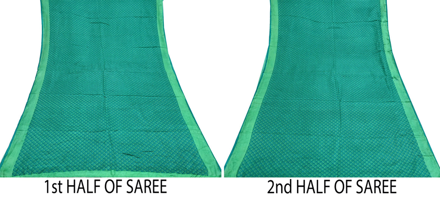 Indian Vintage Green Pure Silk Printed Saree 5 Yards Soft Floral Fabric Dressmaking, Quilting, Crafting, Sewing & Upcycling Dress Making