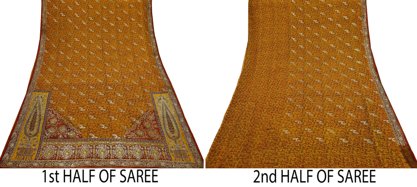 Indian Vintage Saree Pure Chiffon Silk Pre-owned Hand Beaded Ritu Kumar Designer Sari Fabric 6-Yards Soft Ethnic Bollywood Party sarees