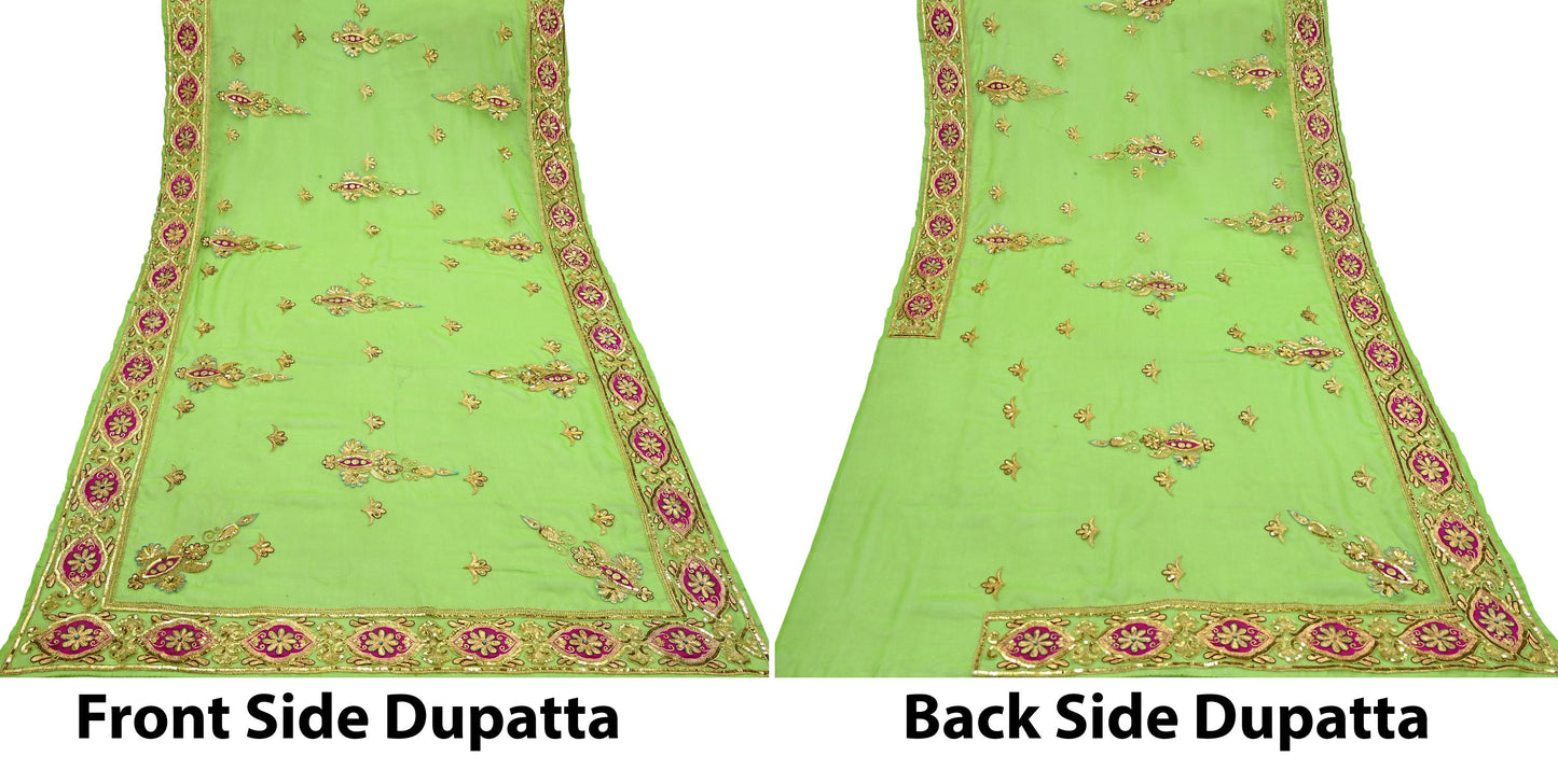 Indian Vintage Bridal Heavy Parrot Green Dupatta American Georgette Hand Embroidered Rajputi Odhani Scarves Zari Zardozi Bollywood Wedding
