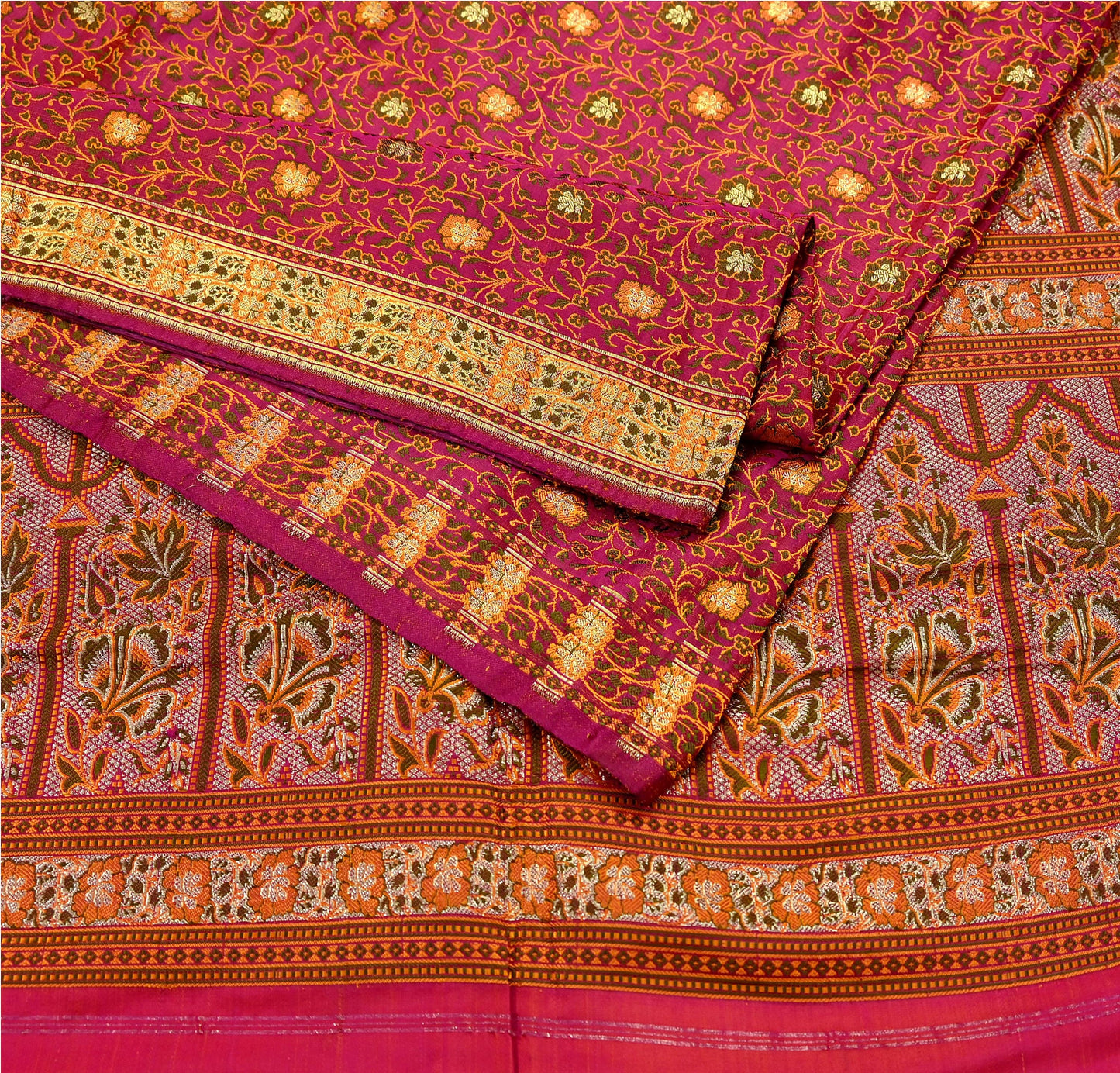 Indian Vintage Sari Pink Heavy Wedding Pure Satin Silk Woven Banarasi Tanchoi Saree 5Yd Ethnic Craft Fabric Upcycle Bridal Heavy Sarees