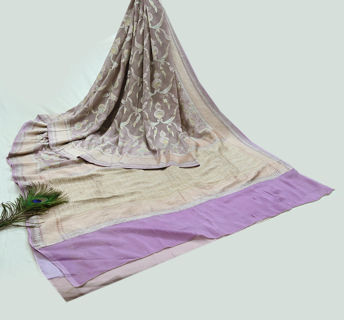 Vintage Heavy Purple Sarees Pure Georgette Silk Hand Woven Sari Craft Fabric 5Yd Sewing Soft Ethnic Zari Dress Making Wedding Sari