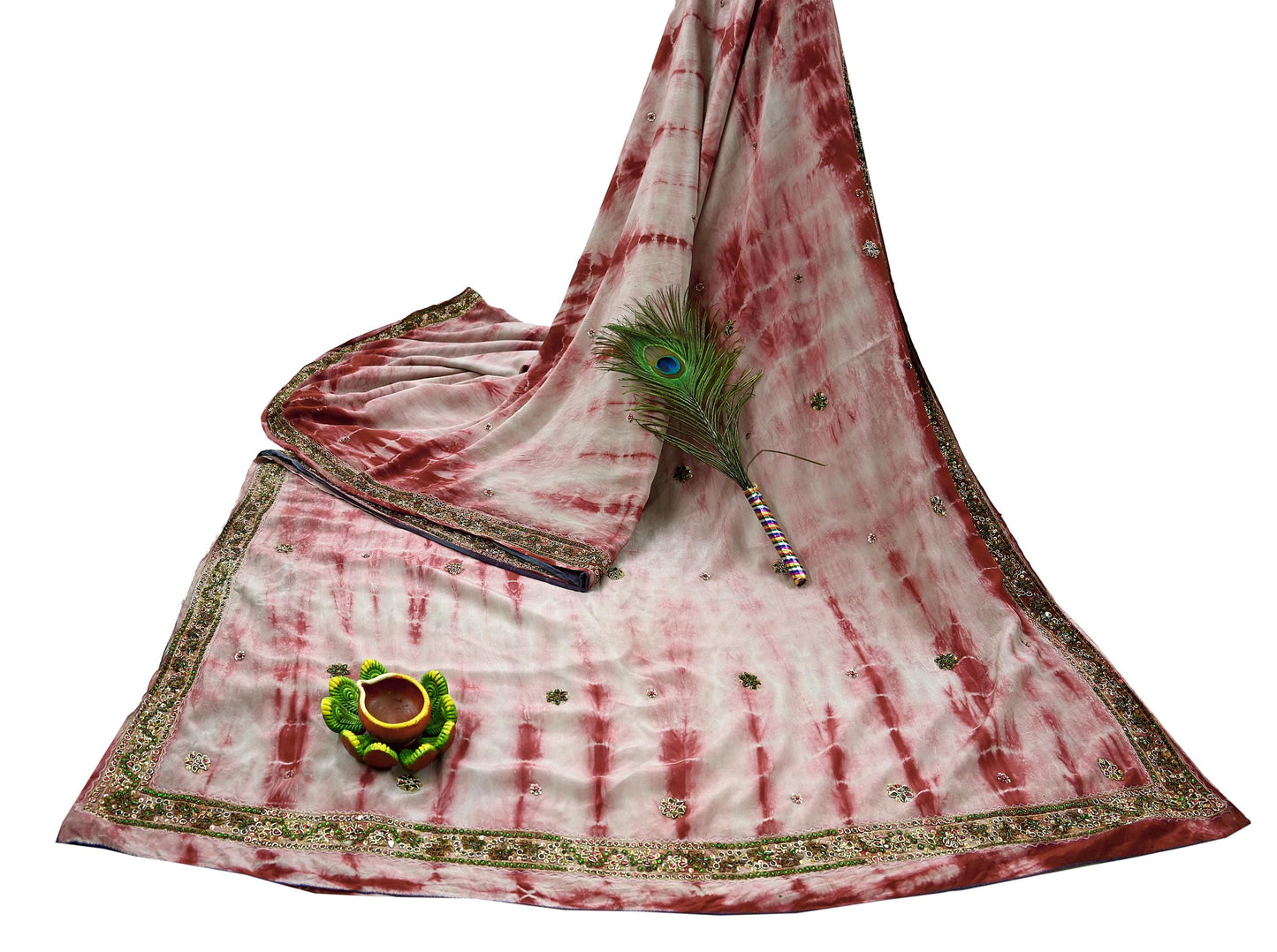 Indian Vintage Saree Pure Crepe Silk Hand Embroidered Tie-Dye Sari Fabric 5yard Sewing Craft Fabric Ethnic Dressmaking Crafting Zardozi Zari