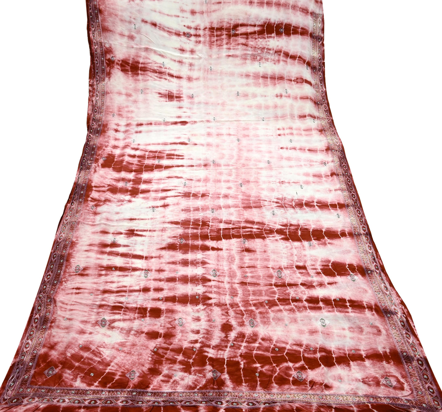 Indian Vintage Saree Pure Crepe Silk Hand Embroidered Tie-Dye Sari Fabric 5yard Sewing Craft Fabric Ethnic Dressmaking Crafting Zardozi Zari