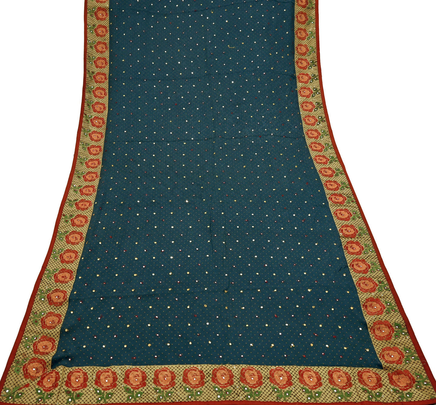 Indian Vintage Sari Gray Pure Crepe Silk Hand Embroidered Saree 5yard Sewing Floral Craft Fabric Sequins Zari