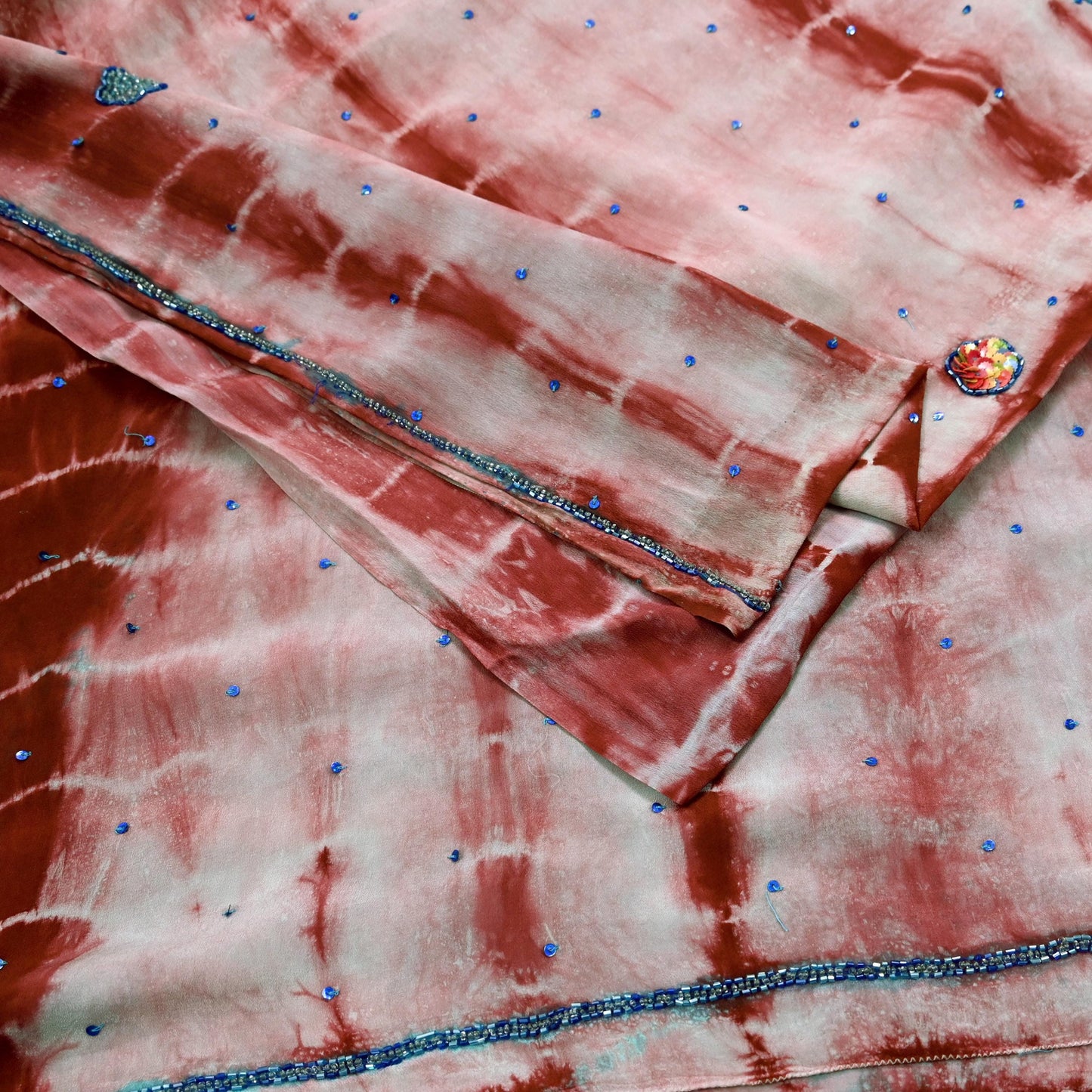 Indian Vintage Saree Pure Crepe Silk Hand Embroidered Tie-Dye Sari Fabric 5yard Sewing Craft Fabric Ethnic Dressmaking Crafting Zardozi Zari