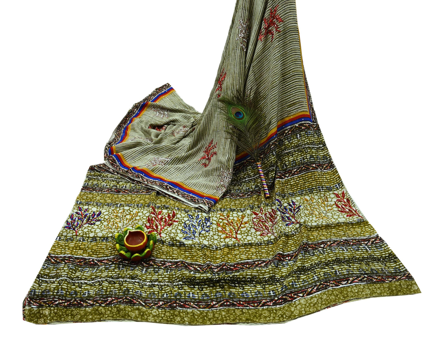 Indian Vintage Sari Pure Crepe Silk Hand Embroidered Saree 5yd Sewing Floral Craft Fabric Sequins Dress making Crafting Quilting