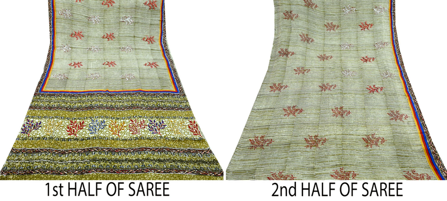 Indian Vintage Sari Pure Crepe Silk Hand Embroidered Saree 5yd Sewing Floral Craft Fabric Sequins Dress making Crafting Quilting