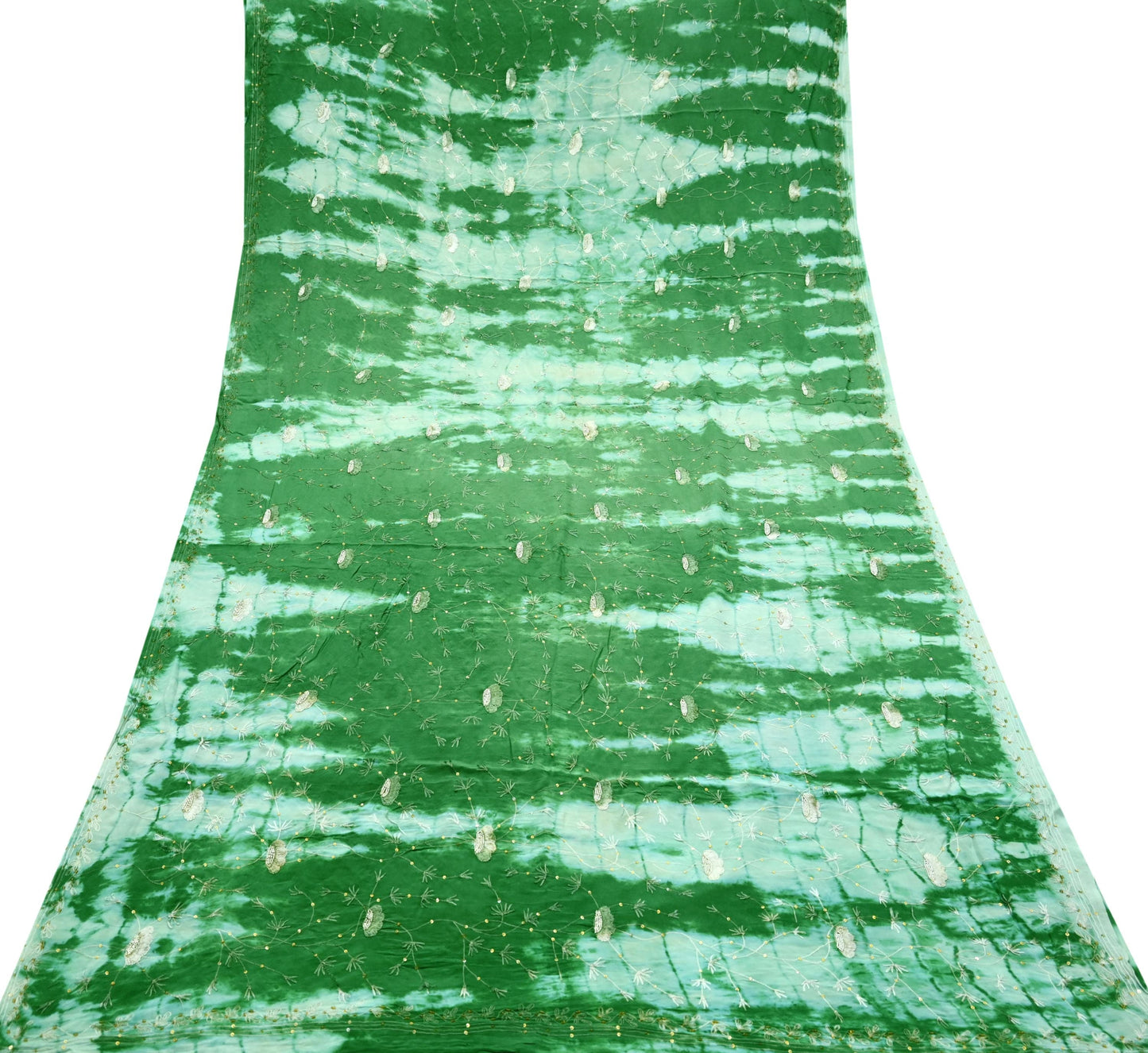 Indian Vintage Saree Pure Crepe Silk Hand Embroidered Tie-Dye Sari Fabric 5yard Sewing Craft Fabric Ethnic Dressmaking Crafting Zardozi Zari