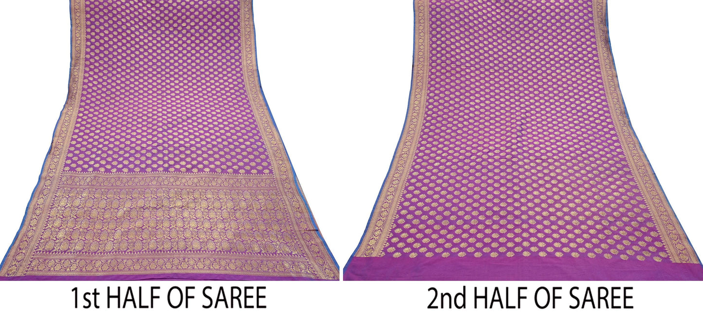 Vintage Heavy Sari Purple Hand Woven Kanjivaram Artificial Silk Sarees Zari 5Yd Floral Craft Fabric Dress making Crafting Quilting