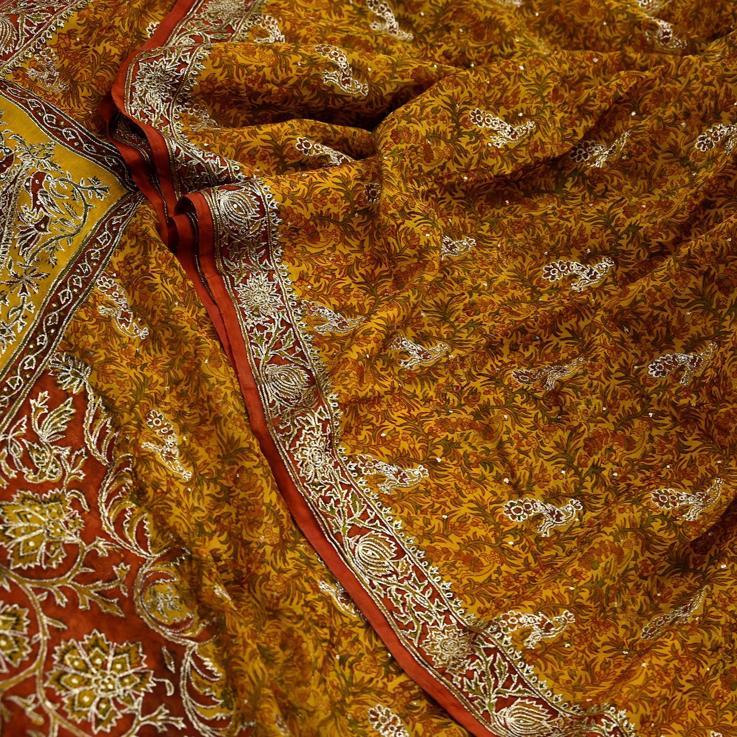 Indian Vintage Saree Pure Chiffon Silk Pre-owned Hand Beaded Ritu Kumar Designer Sari Fabric 6-Yards Soft Ethnic Bollywood Party sarees