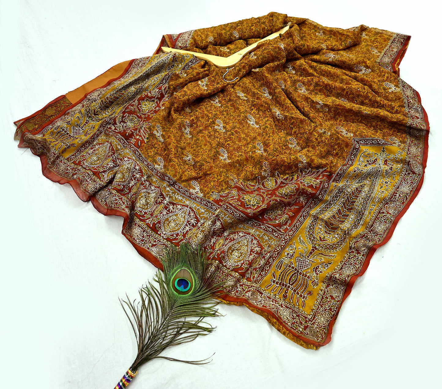 Indian Vintage Saree Pure Chiffon Silk Pre-owned Hand Beaded Ritu Kumar Designer Sari Fabric 6-Yards Soft Ethnic Bollywood Party sarees