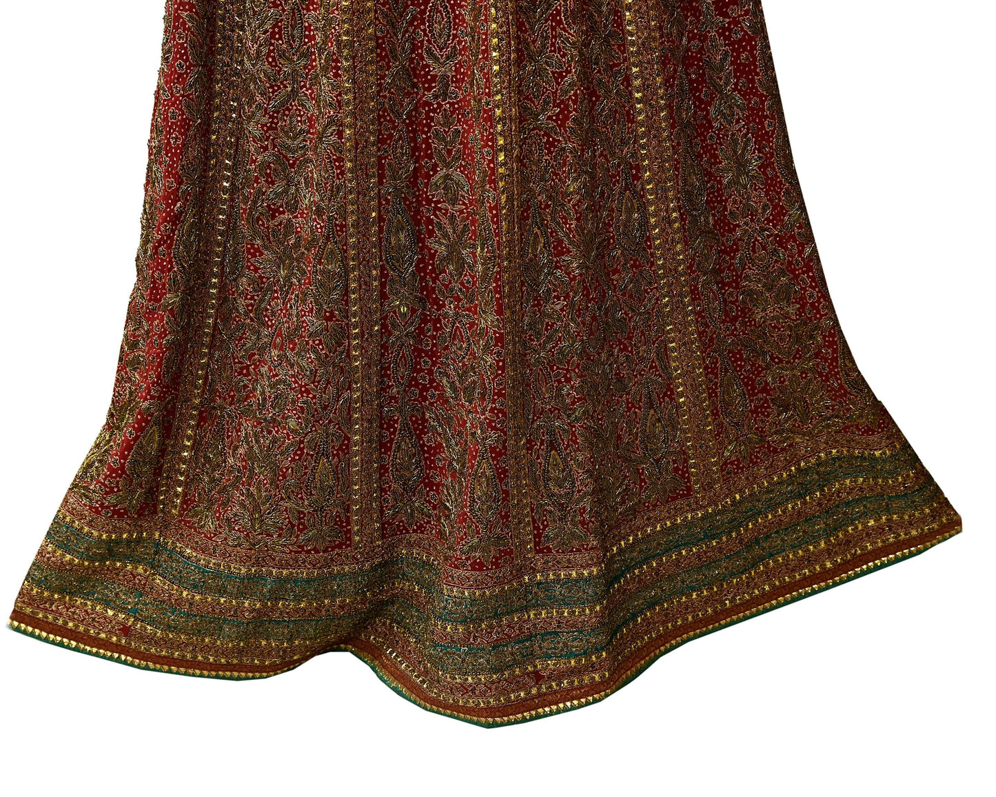 Indian Pre-owned Maroon Pure Silk Hand Embroidered Ritu Kumar Designer Lehenga/Skirt Ethnic Bollywood Party Wear