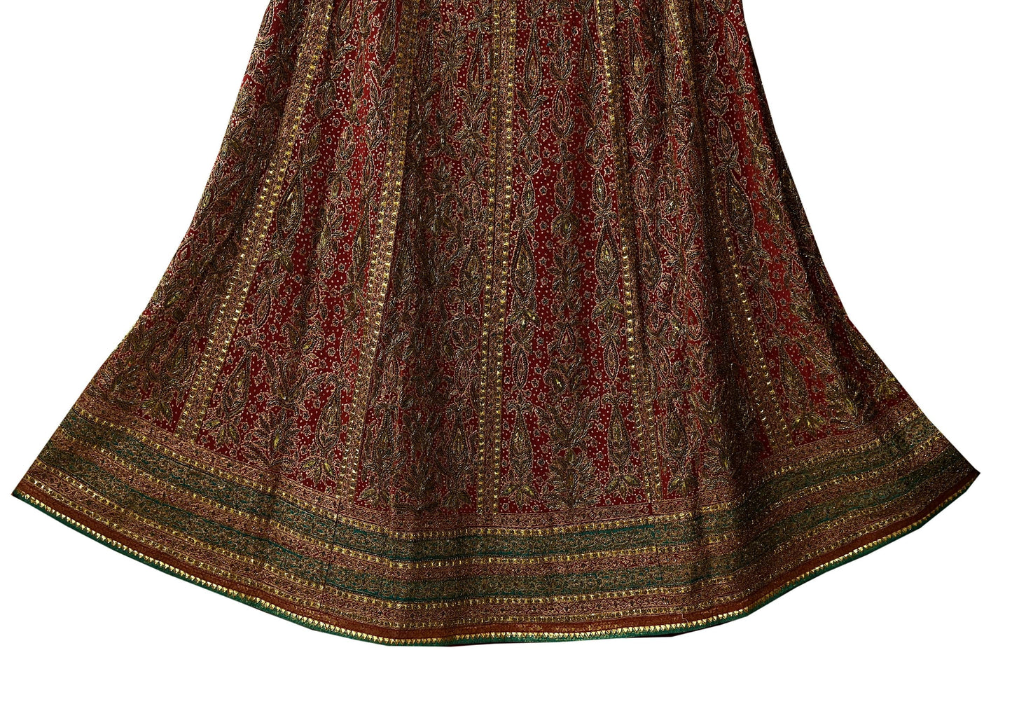 Indian Pre-owned Maroon Pure Silk Hand Embroidered Ritu Kumar Designer Lehenga/Skirt Ethnic Bollywood Party Wear