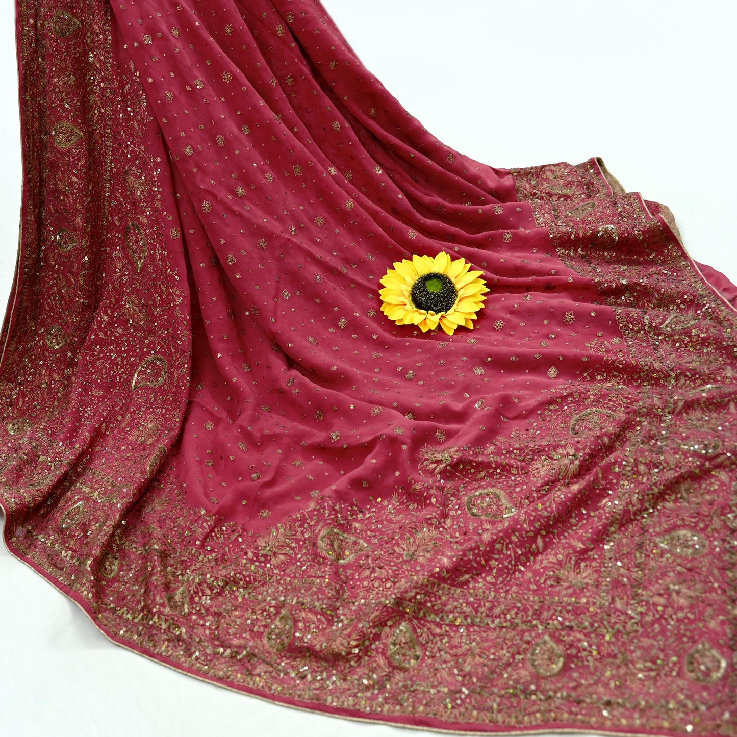 Indian Vintage Pink Sarees Pure Georgette Silk Pre-owned Hand Beaded Ritu Kumar Designer Sari 5Yd Soft Ethnic Bollywood Party sarees