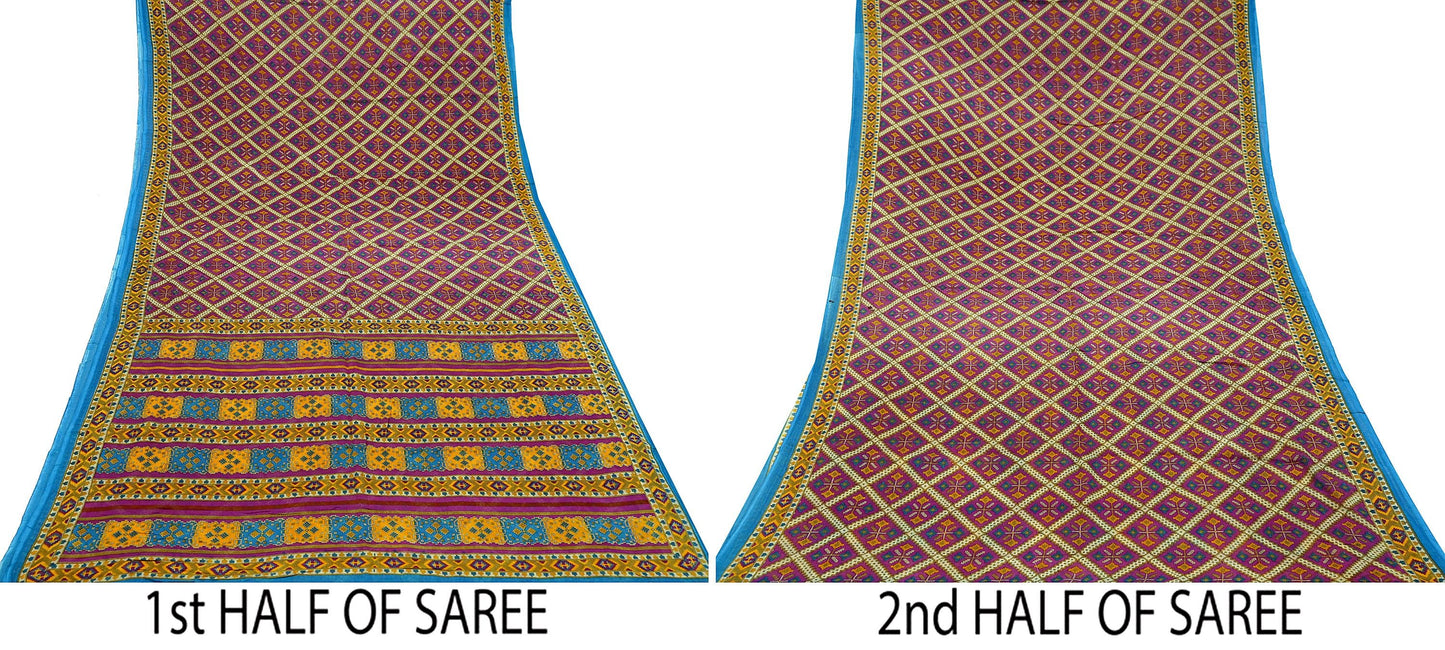 Indian Vintage Sari Purple Printed Pure Cotton Sarees Fabric Floral 5Yd Sarong Wrap Boho Fabric Kimono Dress making Crafting