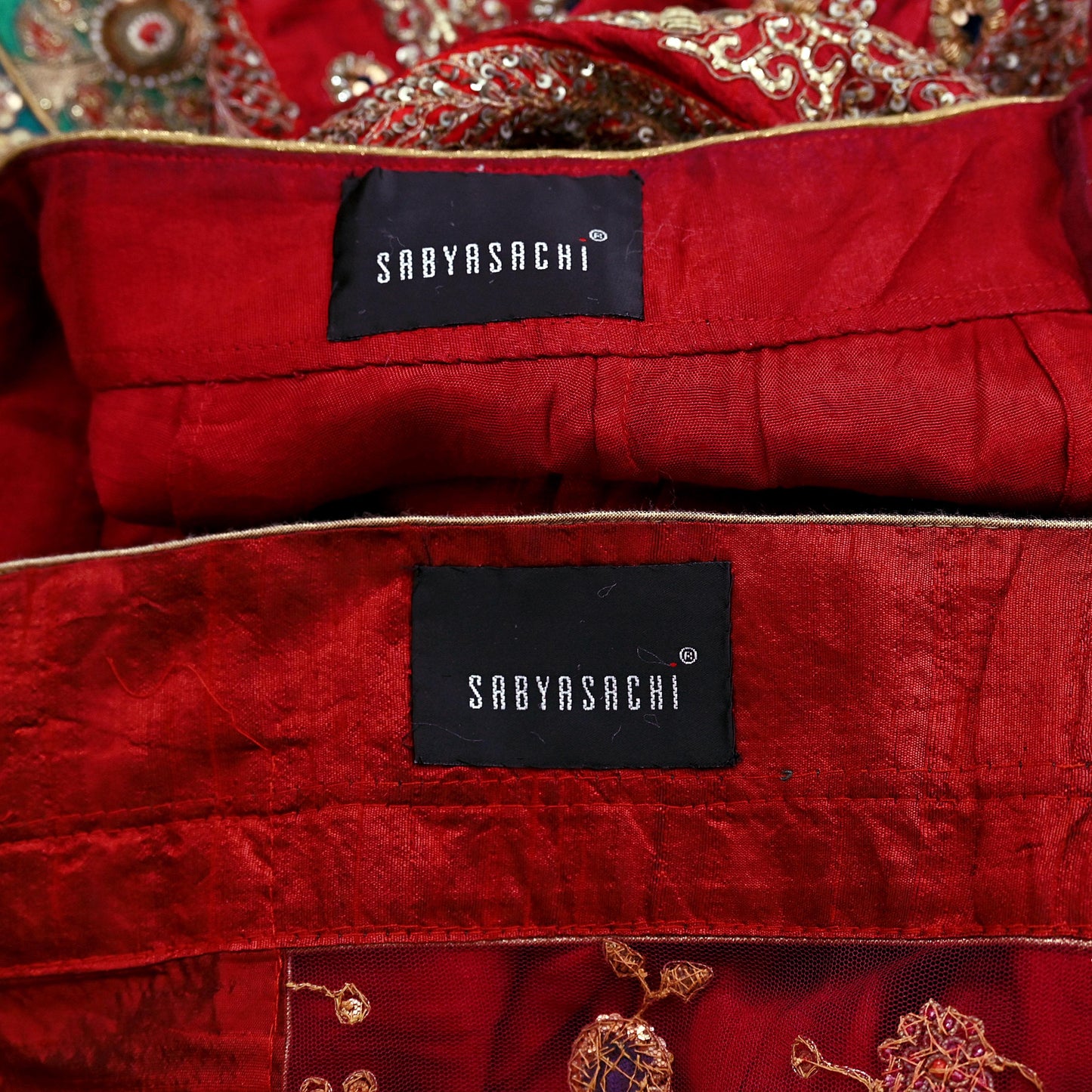 Indian Heavy Maroon Colored Pure Chanderi Silk/Net Hand Embroidered Lehenga 3pcs Set By Designer Sabyasachi Bridal Wear