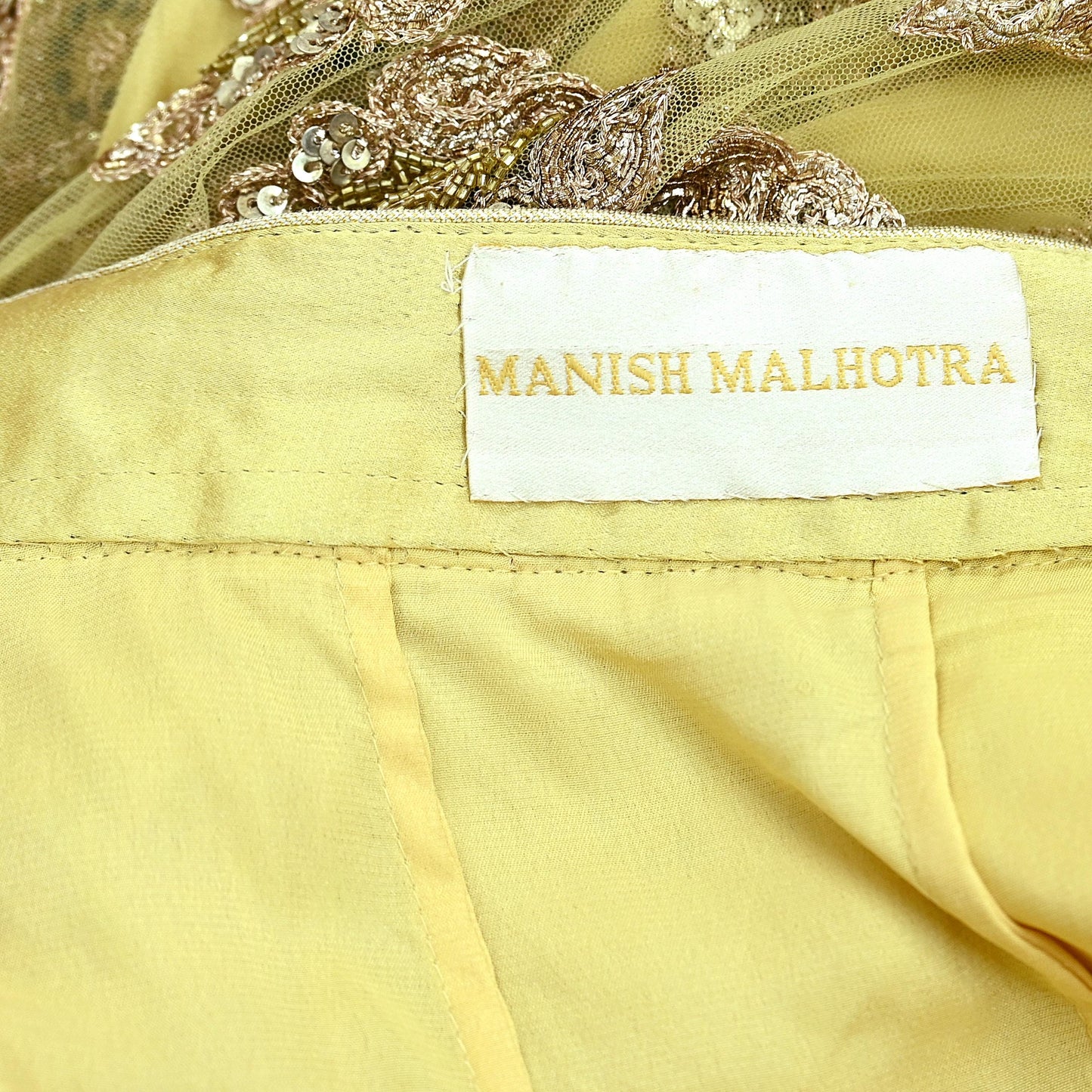 Indian Heavy Wedding Yellow Net/Mesh Hand Embroidered Lehenga/Skirt Designer By Manish Malhotra Bridal Wear Zardozi/ Dabka