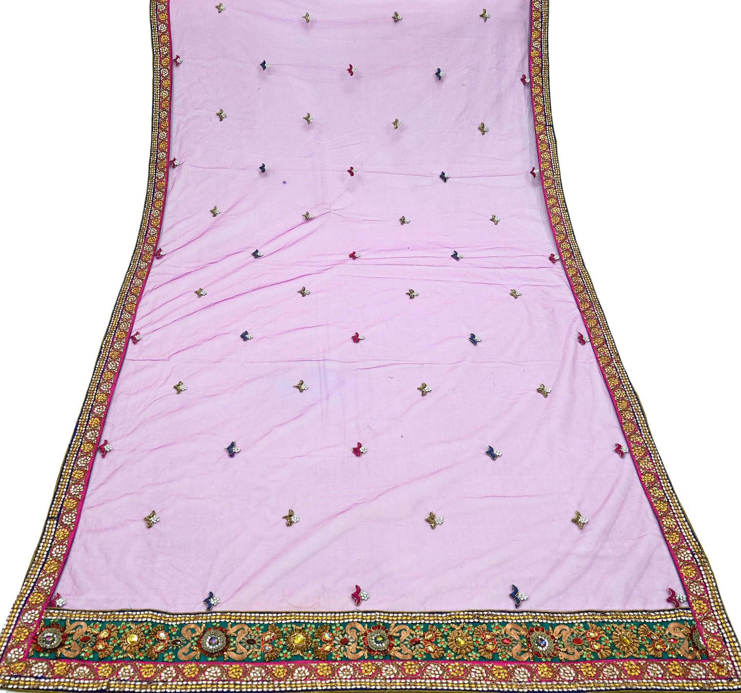 Indian Vintage Heavy Wedding Purple Dupatta Net Mesh Long Stole Hand Embroidered Scarves Golden Zardozi Dabka Zari Stole