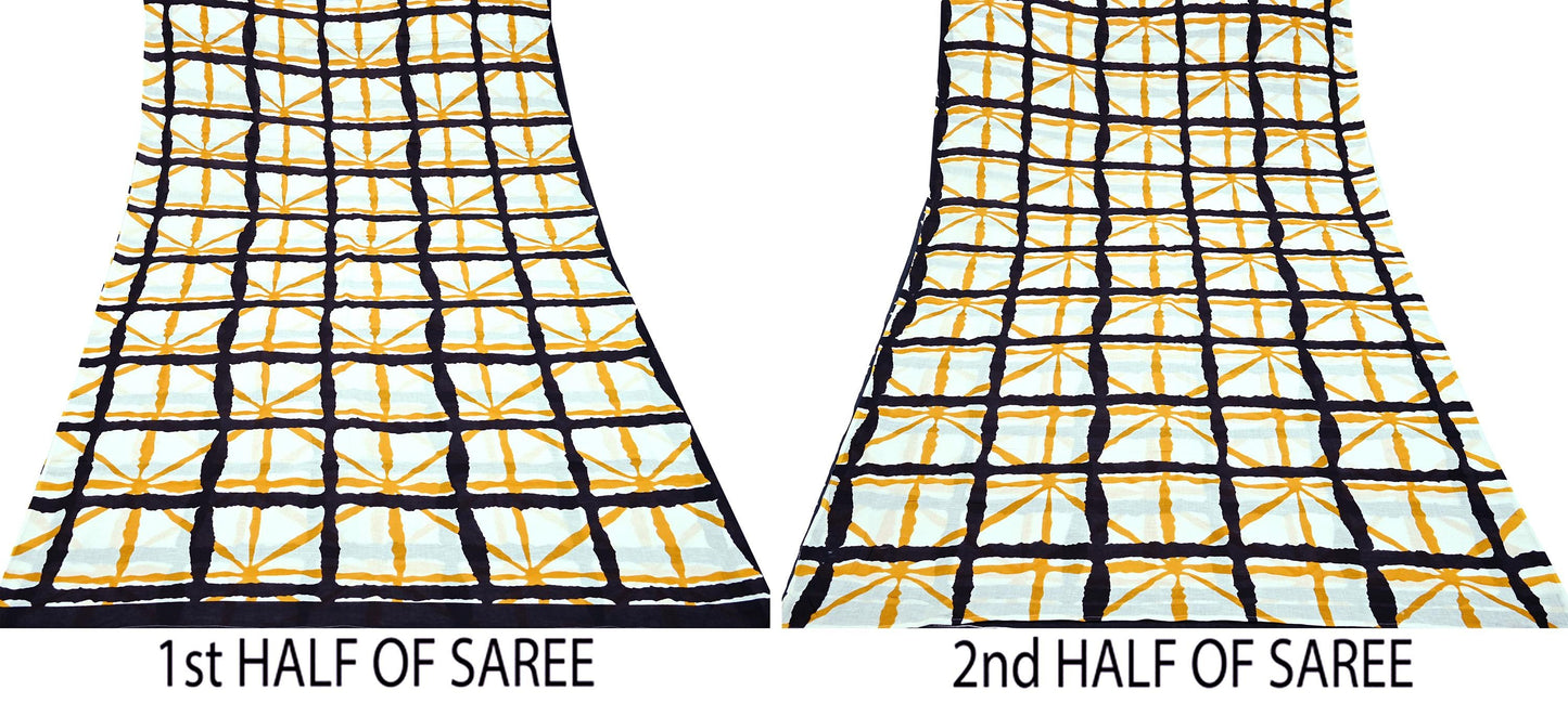 Indian Vintage Sari White Printed Pure Cotton Sarees Craft Fabric 5Yd Sewing Sarong Wrap Boho Paisley Dress making Quilting Crafting