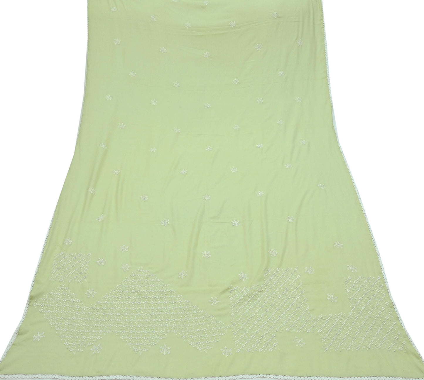 Indian Vintage Dupatta Green Long Stole Cotton Handmade Chikankari Scarves Veil Scarf Wrap Hippie Boho Soft