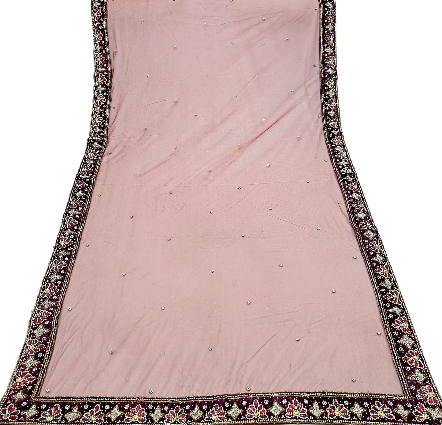 Indian Vintage Heavy Wedding Maroon Dupatta Net Mesh Long Stole Hand Embroidered Scarves Golden Zardozi Zari Sequins Dridal Veil Hijab