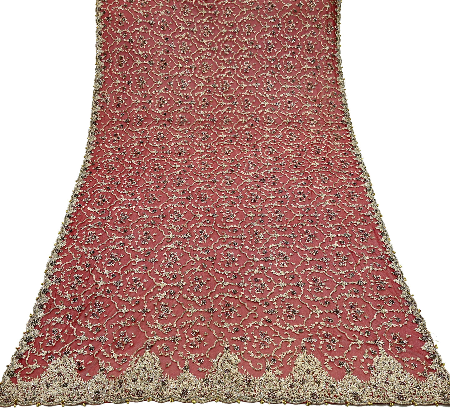 Indian Vintage Heavy Bridal Red Dupatta Net Mesh Long Stole Hand Embroidered Scarves Zardozi Dabka Zari Wedding dupatta veil hijab
