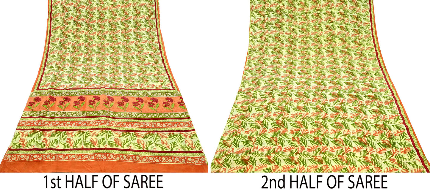 Indian Vintage Saree Pure Crepe Silk Printed Sari Fabric 5yd Sewing Floral Soft Craft Fabric Wrap Dress making Quilting Upcycle