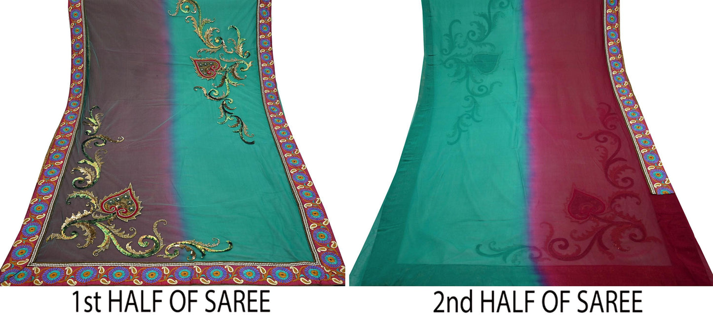 Indian Vintage Heavy Sari Net/Georgette Silk Hand Embroidered Sarees Craft Fabric 6Yd Sewing Soft Wedding sarees With Blouse fabric