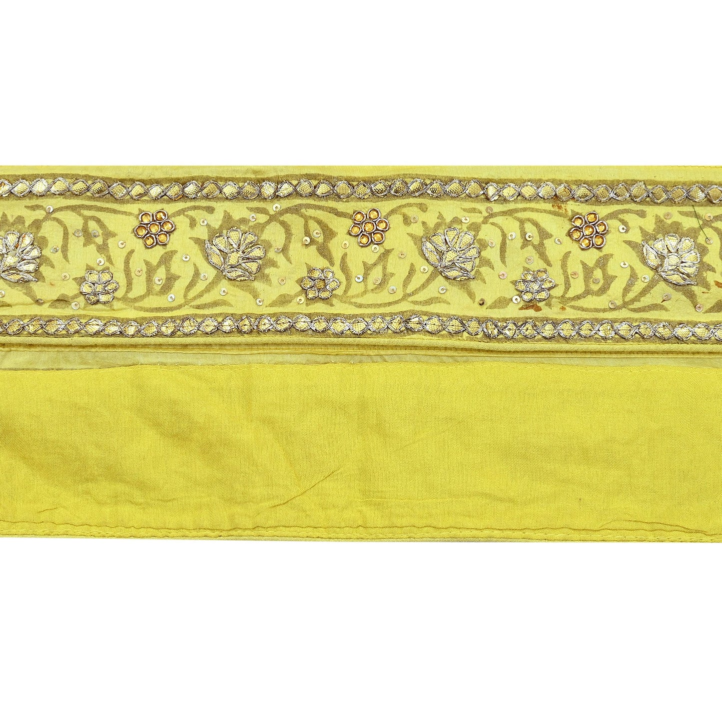 Indian Vintage Saree Border Hand Embroidered Gota Patti 1yd Craft Trim Lace Sewing Sari Ribbon Pure silk Zardozi/Dabka