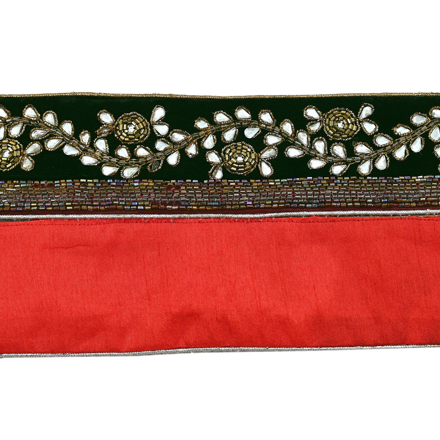 Indian Vintage Green Sari Border Hand Embroidered Craft Trim 1yd Lace Sewing Sari Ribbon Velvet