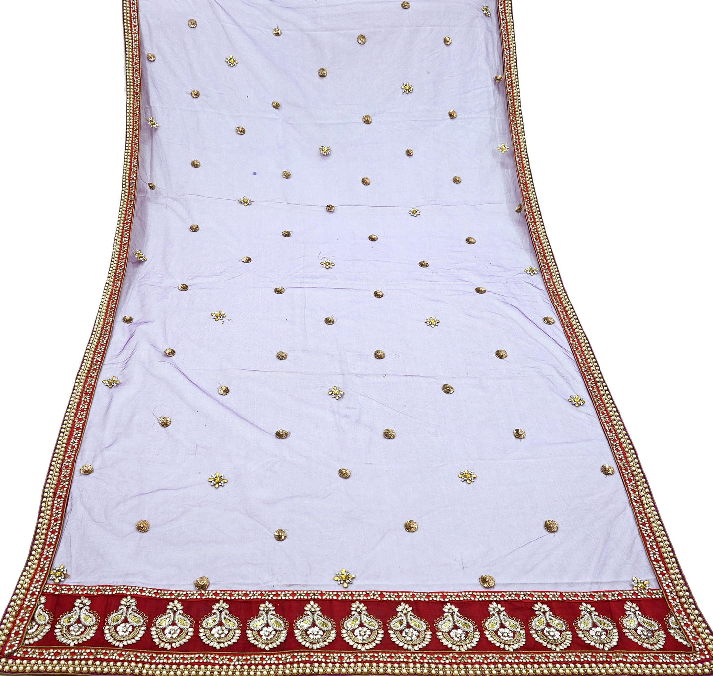 Indian Vintage Heavy Wedding Purple Dupatta Net Mesh Long Stole Hand Embroidered Scarves Golden Zardozi Dabka Zari Stole