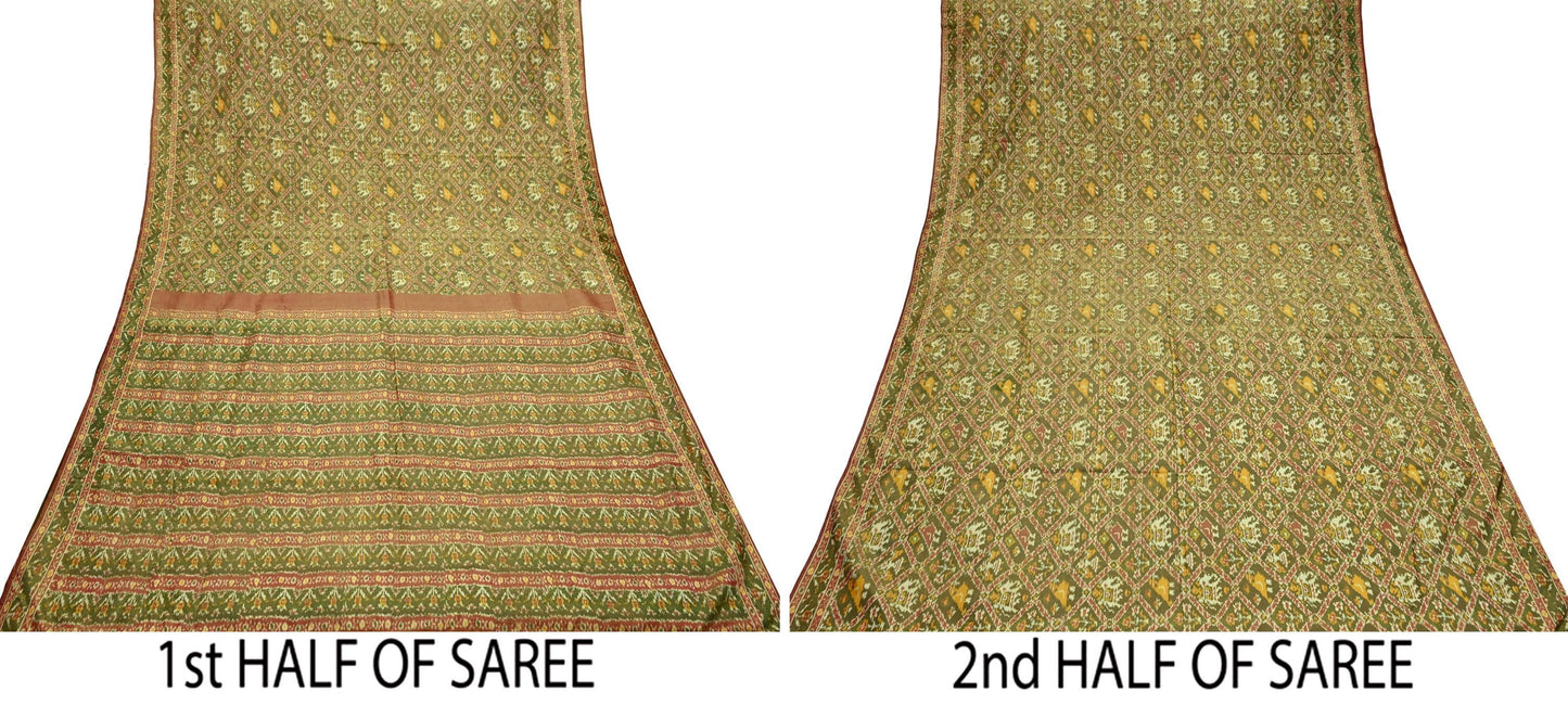 Indian Antique Vintage Red Sari Hand Woven Double Ikat Patola Sarees 100% Pure Silk Craft Fabric 6Yd Sewing Elephant Design