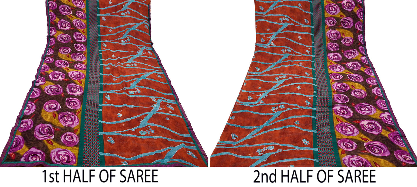 Indian Vintage Multi Saree Georgette Digital Printed Sari Sewing 6yard Craft Soft Crafting Dress Making