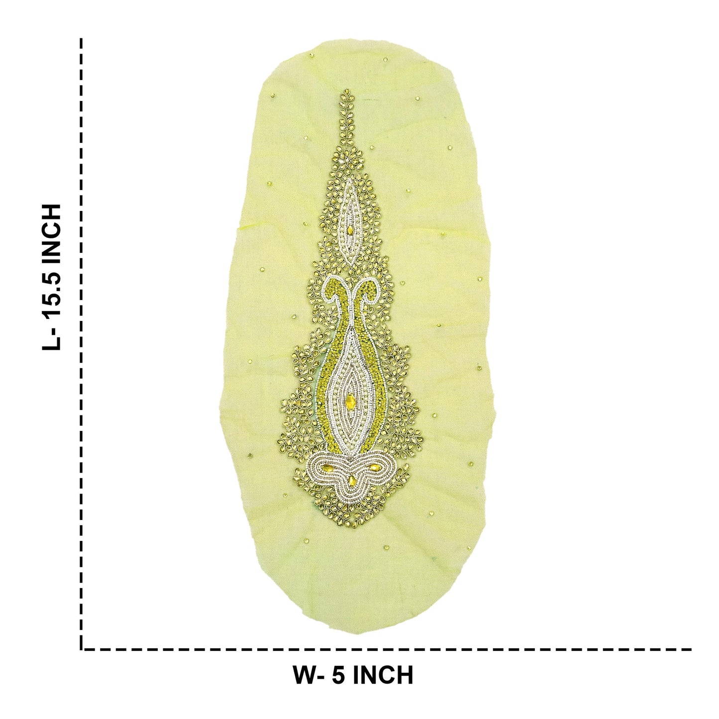 Indian Vintage Hand-Embroidered Neon Green Net Appliques Set of 1 Patches with Zardozi,Dabka, Zari,for Craft, Journals