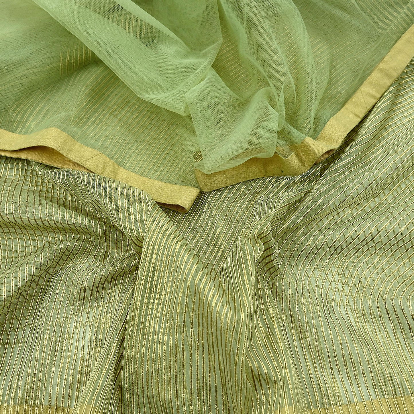Indian Vintage Green Dupatta Net Mesh Long Stole Hand Embroidered Gota Patti Scarves Veil