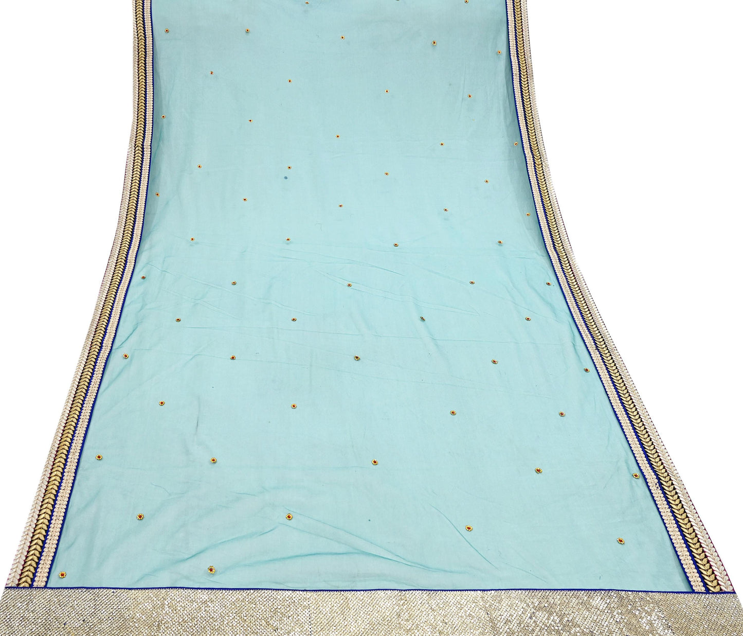 Indian Vintage Green Dupatta Net Mesh Long Stole Hand Embroidered Scarves Zari Sequins Stole