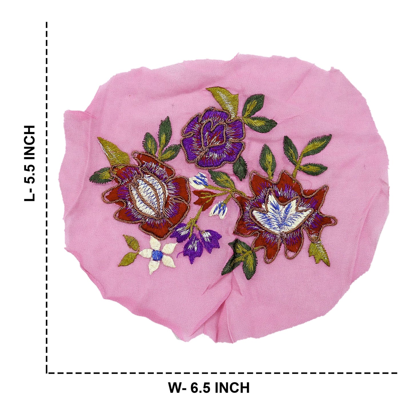 Indian Vintage Pink pure Georgette Silk Rare Appliques - set of 7 Embroidered VERY OLD ANTIQUE Snippets Remnants Craft Journals