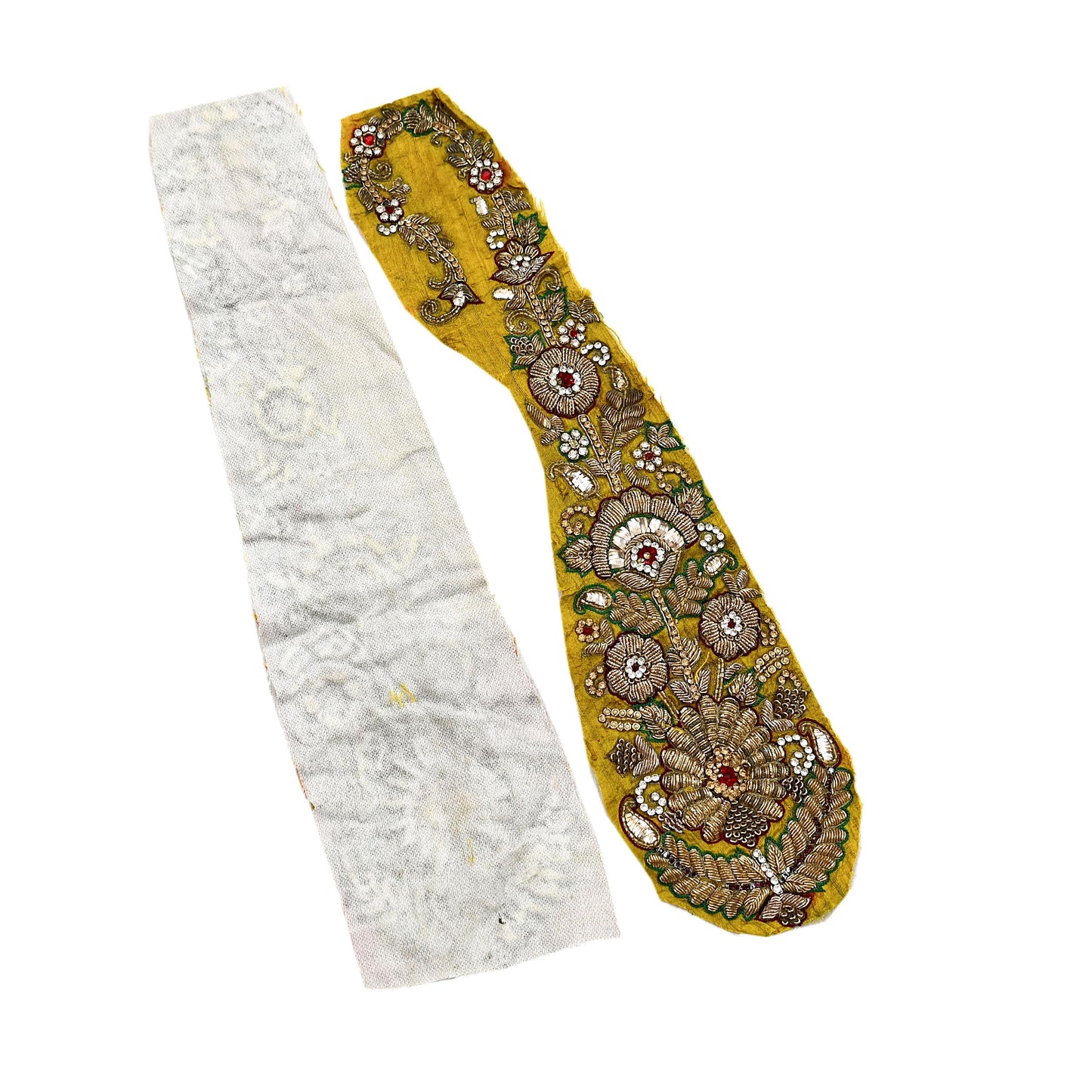 Indian Vintage Yellow Chanderi Appliques Set of 2 | Hand-Embroidered Floral Patches with Zardozi,Dabka, Zari,for Craft, Journals