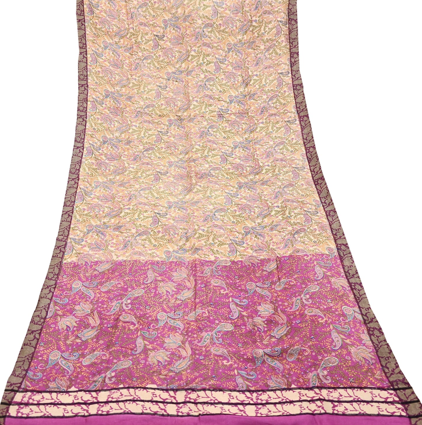Indian Women Vintage Ivory & Pink Long Stole Pure Woolen Scarf Dupatta Scarves Printed Sarong Wrap Veil Hijab Shawl Soft