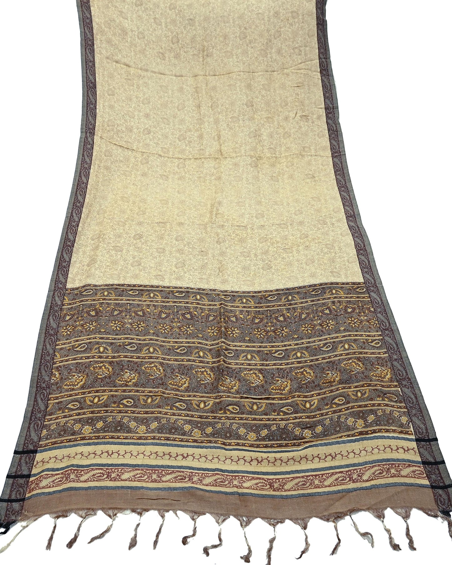 Vintage Beige & Brown Long Stole Pure Woolen Scarf Printed Dupatta Infinity Scarves Sarong Wrap Veil Woman Hijab Shawl Fabric