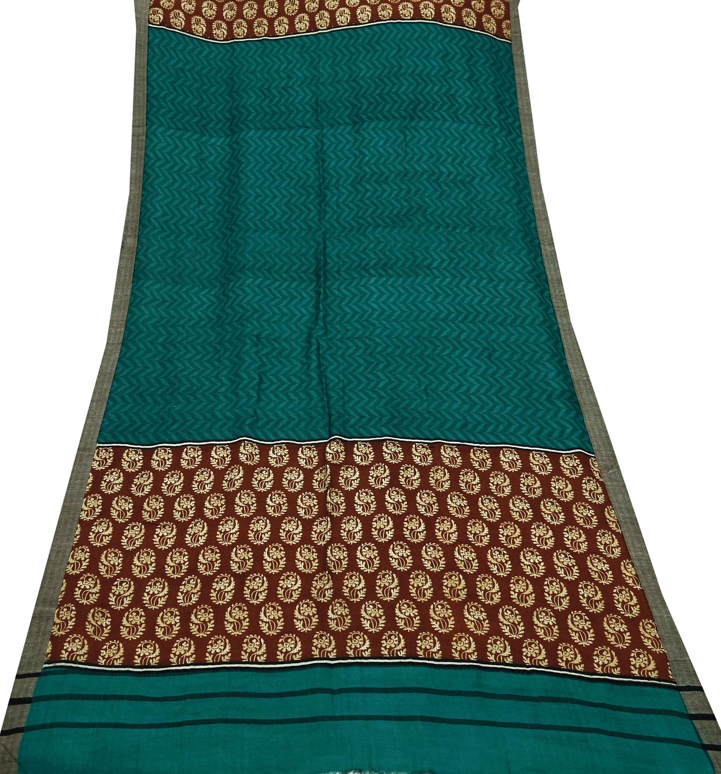 Vintage Green & Brown Long Stole Pure Woolen Scarf Printed Dupatta Infinity Scarves Sarong Wrap Veil Woman Hijab Shawl Fabric