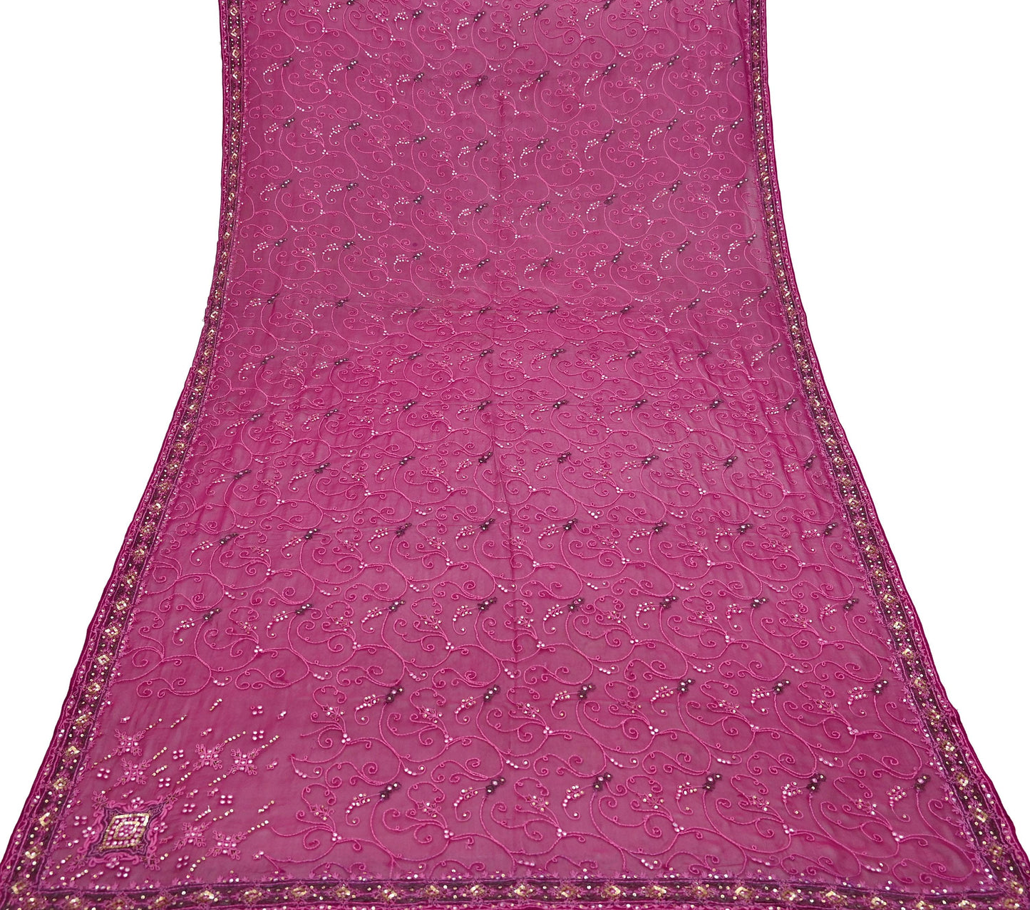 Indian Vintage Dupatta Pink Pure Georgette silk Long Stole Hand Embroidered Scarves Stole Veil Wrap