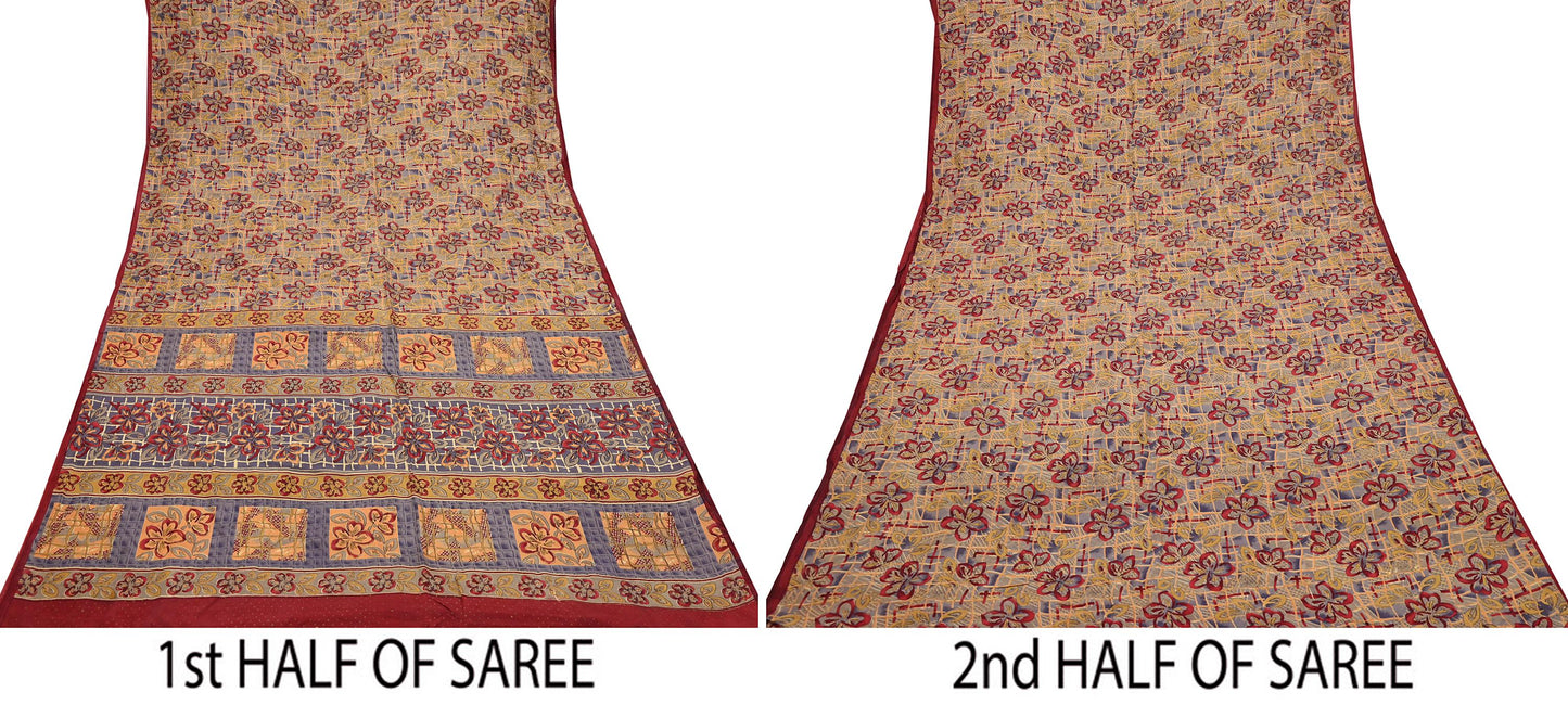 Indian Vintage Saree Multi 100% Pure Silk Printed Saree Sari Fabric 5yard Sewing Craft DressMaking Soft Abstract