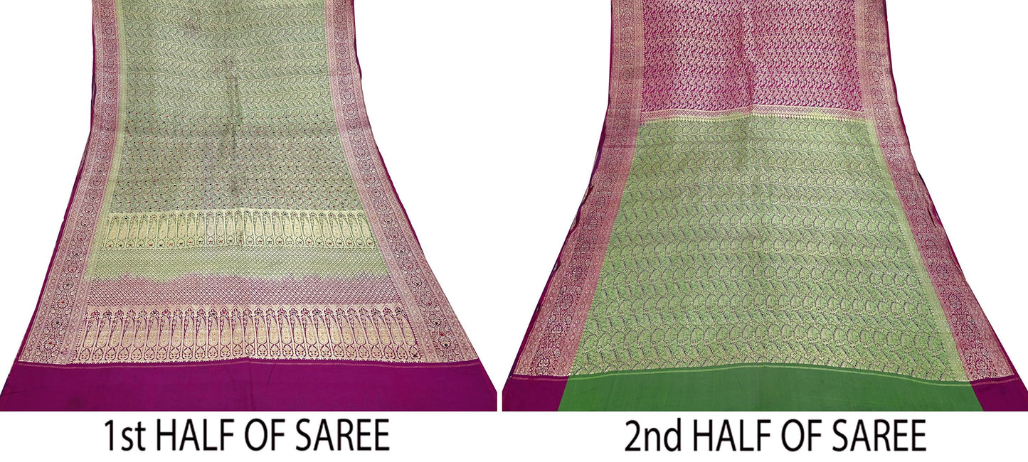 Indian Vintage Sari Heavy Pure Satin Silk Woven Banarasi Brocade Saree Zari 5Yd Ethnic Dress making Crafting Bollywood