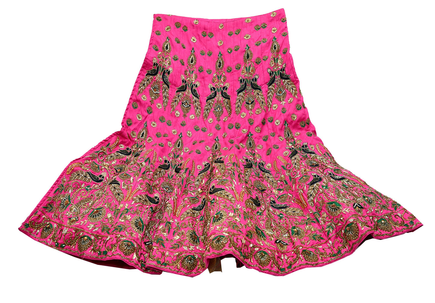Indian Heavy Rani Pink Hand Embroidered Semi Stitched Lehenga/Skirt Bridal Wear Zardozi/ Dabka Bollywood skirt party wear